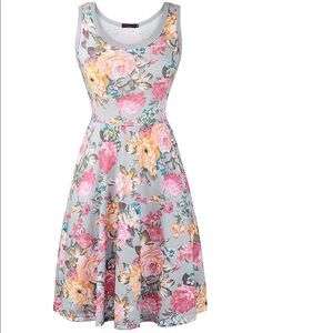 Floral summer dress pockets tank casual beach